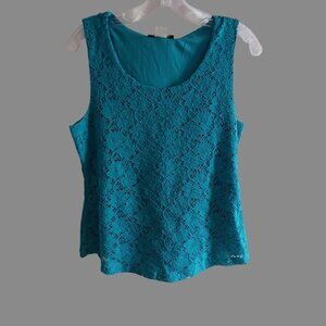 Jennie & Marlis Petite Turquoise Lace Sleeveless Top Petite Large